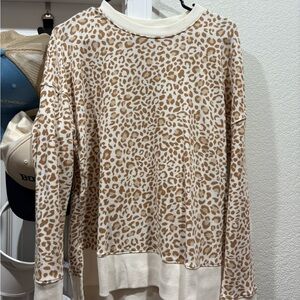 Time and Tru Cream and Brown Leopard Print Sweatshirt